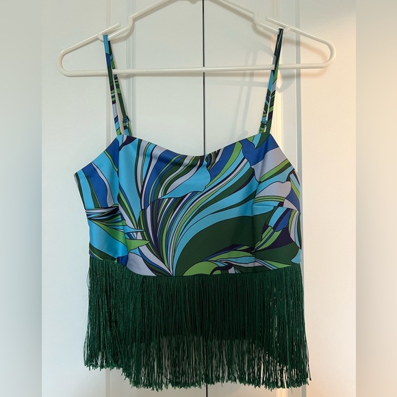 House of Harlow 1960 Green Crop Top with Fringe XS - Picture 2 of 5